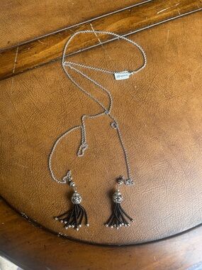 Brighton Silver and Black Tassel Lariat Necklace